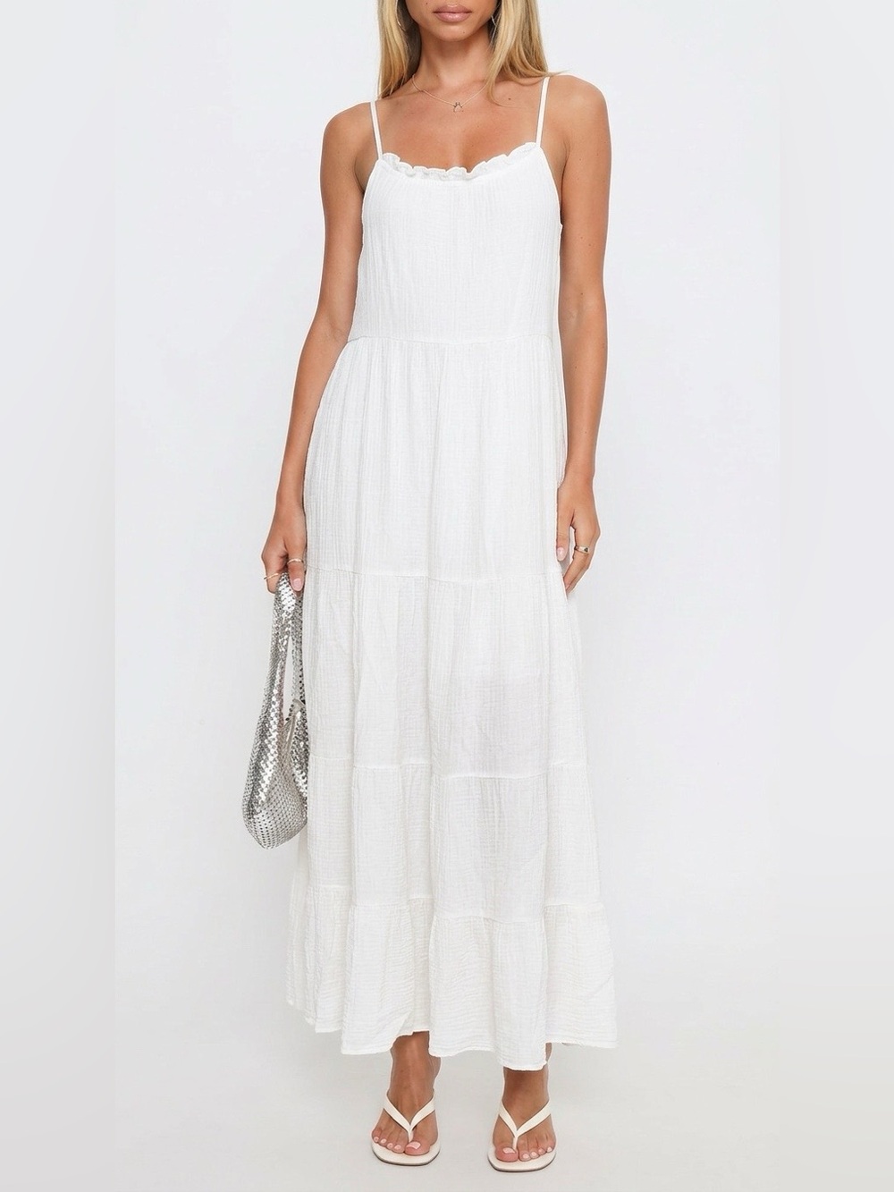 Women's Creamy white Maxi Sundress with Spaghetti Straps